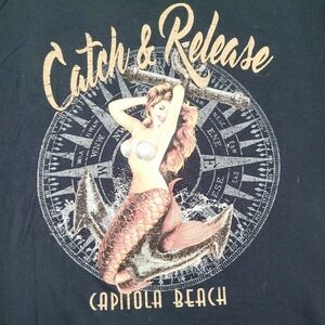 The DUCK Company Catch & Release Mermaid Capitola Beach TShirt 100% Cotton Large